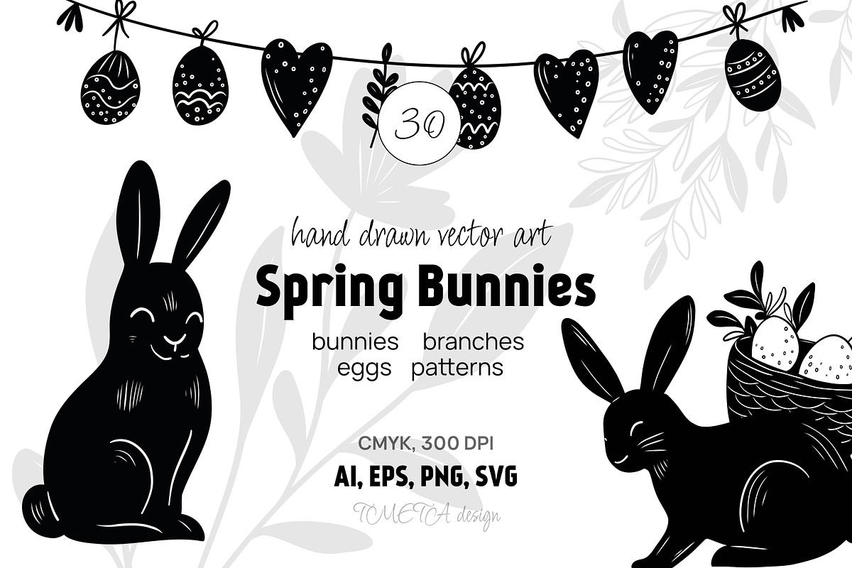 Spring Bunny & Floral Clipart Set, an Animal Illustration by Tmeta Design (Photo 1 of 11)