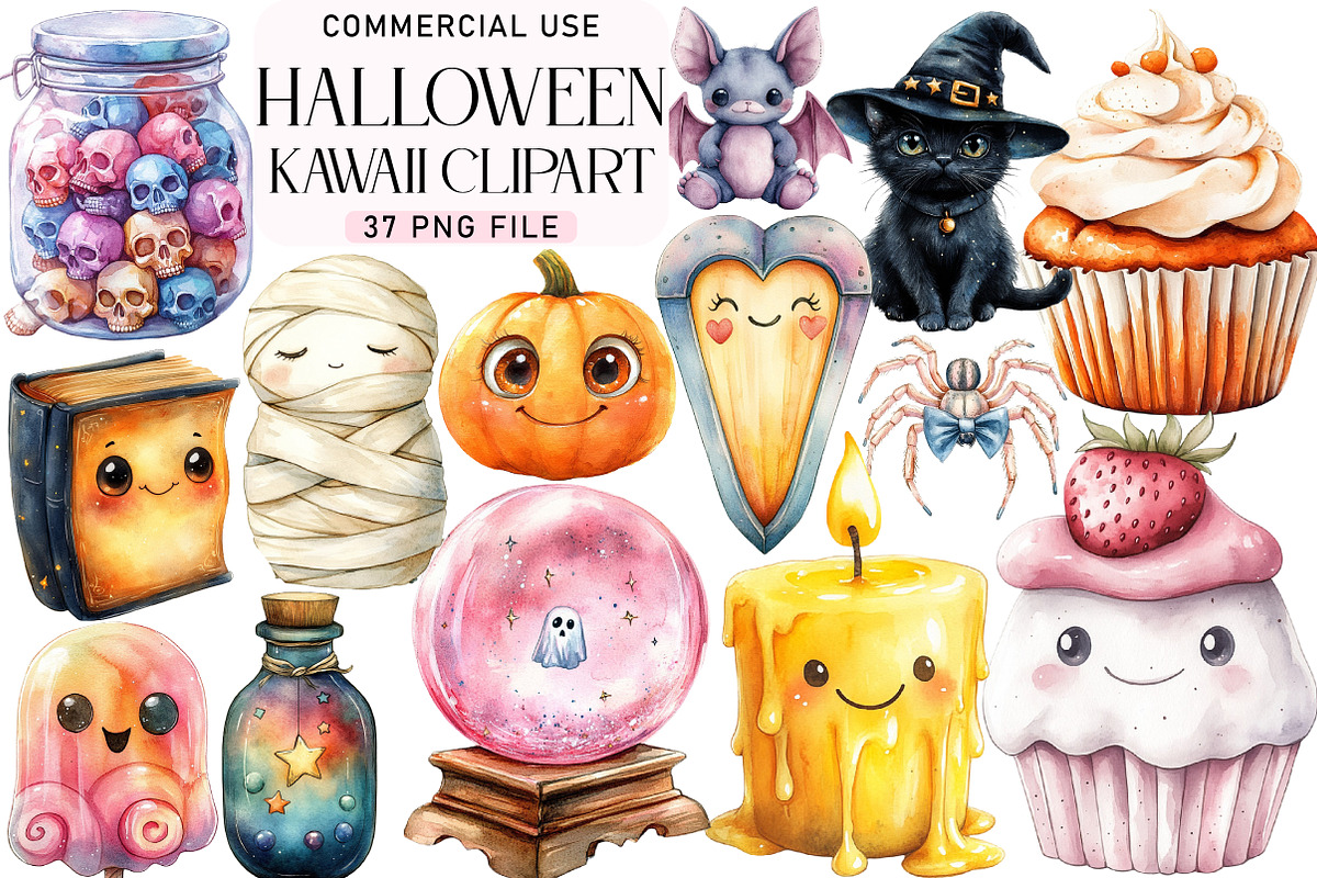 Kawaii Halloween Clipart Bundle, an Illustration by Daily.Designs (Photo 1 of 5)