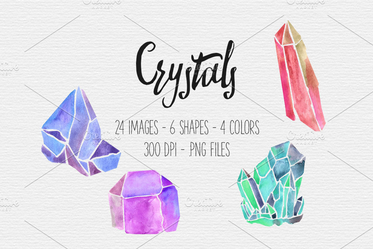 Watercolor Crystal Clipart, an Illustration by TigerlilyDesignCo (Photo 1 of 5)