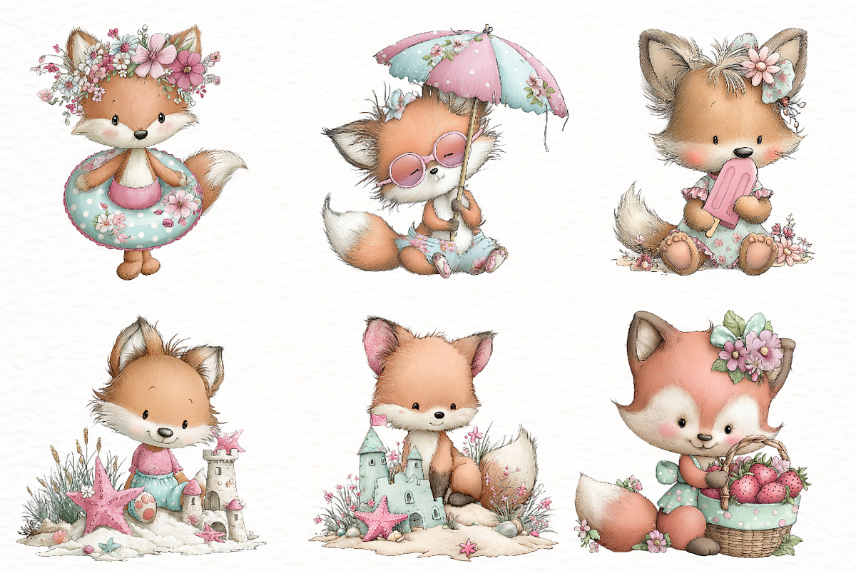 Whimsical summer fox clipart, an Illustration by Designworld (Photo 3 of 5)