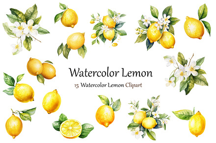 Watercolor Lemons Clipart, an Object Graphic by BonaDesigns