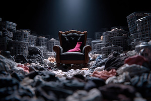 Unique artistic representation of chaos with a single pink sock in a cluttered, a Photo by AlyaAnd