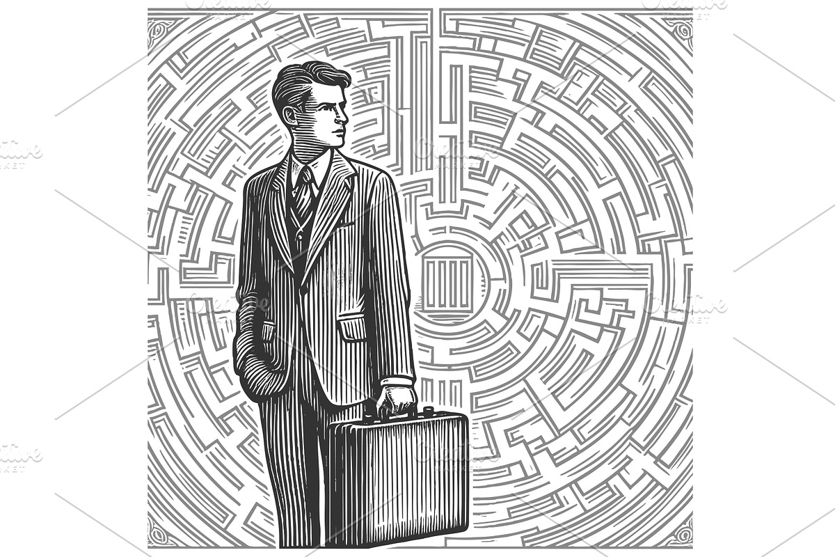 Businessman facing endless maze of, a Person Illustration by AlexArt