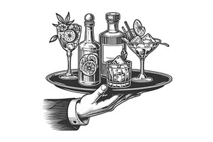 Hand Serving Tray Of Retro Cocktails