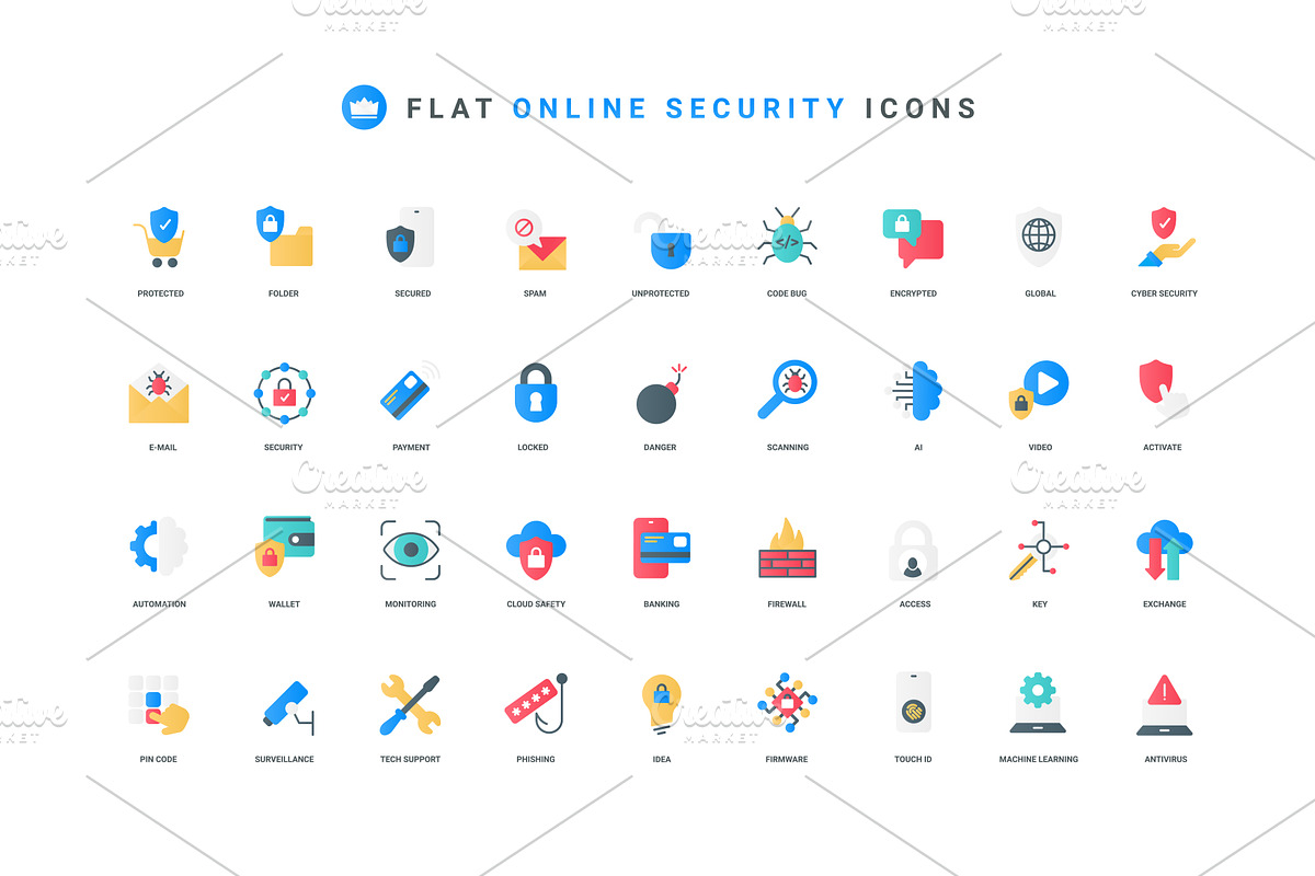 Cybersecurity system icons, a Technology Illustration by Lemberg Vector
