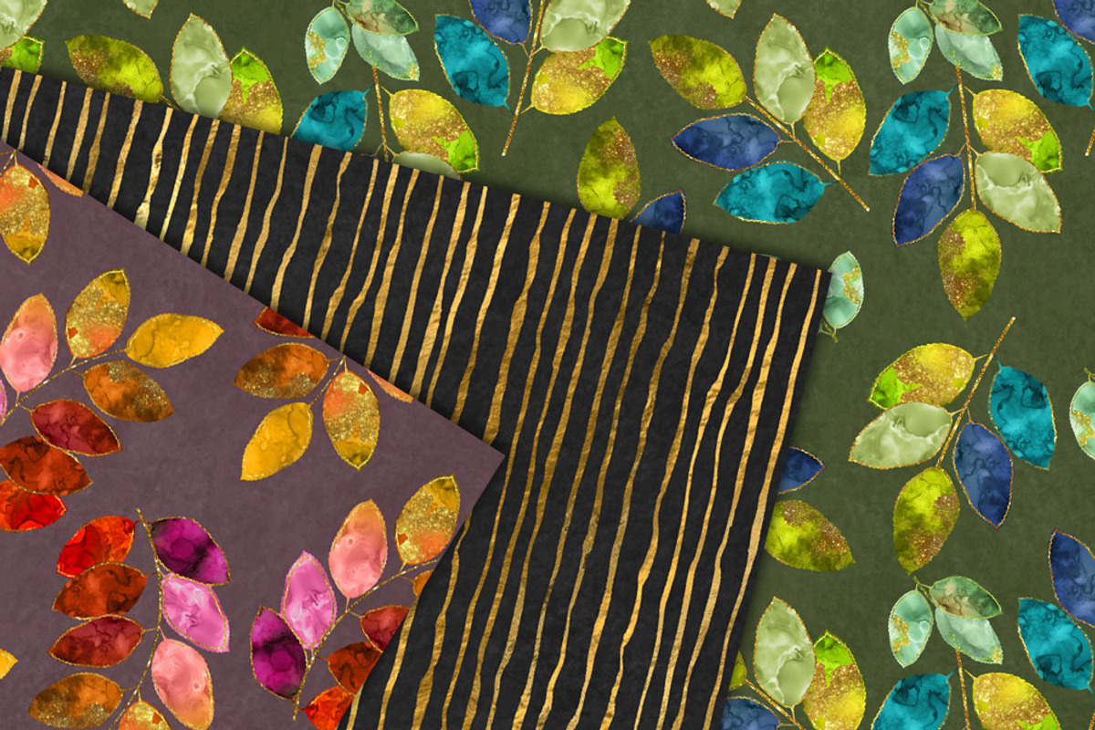 Colorful Leaves Digital Paper, a Pattern Graphic by Digital Curio (Photo 2 of 3)
