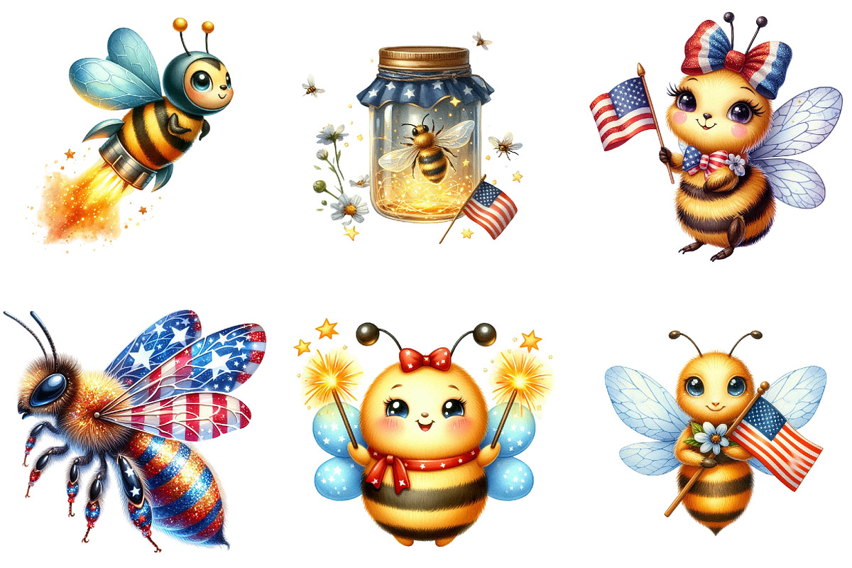 4th of July Bee Clipart, an Illustration by DreamArtGraphic (Photo 5 of 5)