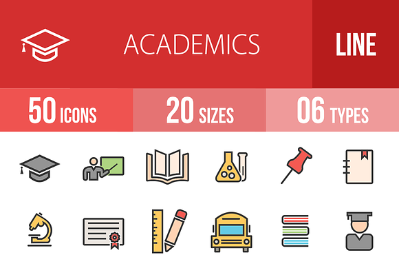 50 Academics Line Filled Icons