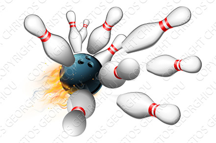 Flame Bowling Ball Strike with Ten, an Illustration by Christos Georghiou
