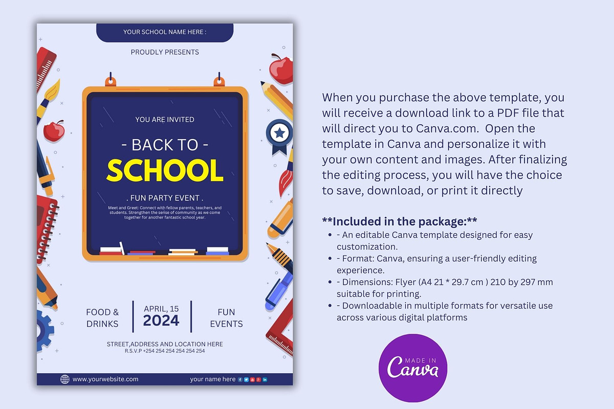 Editable Back to School Flyer, a Marketing Template by Mishek Munene (Photo 1 of 4)
