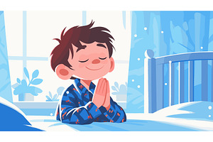 Kid praying. Cartoon little, a Person Illustration by Stock-Smart-Start