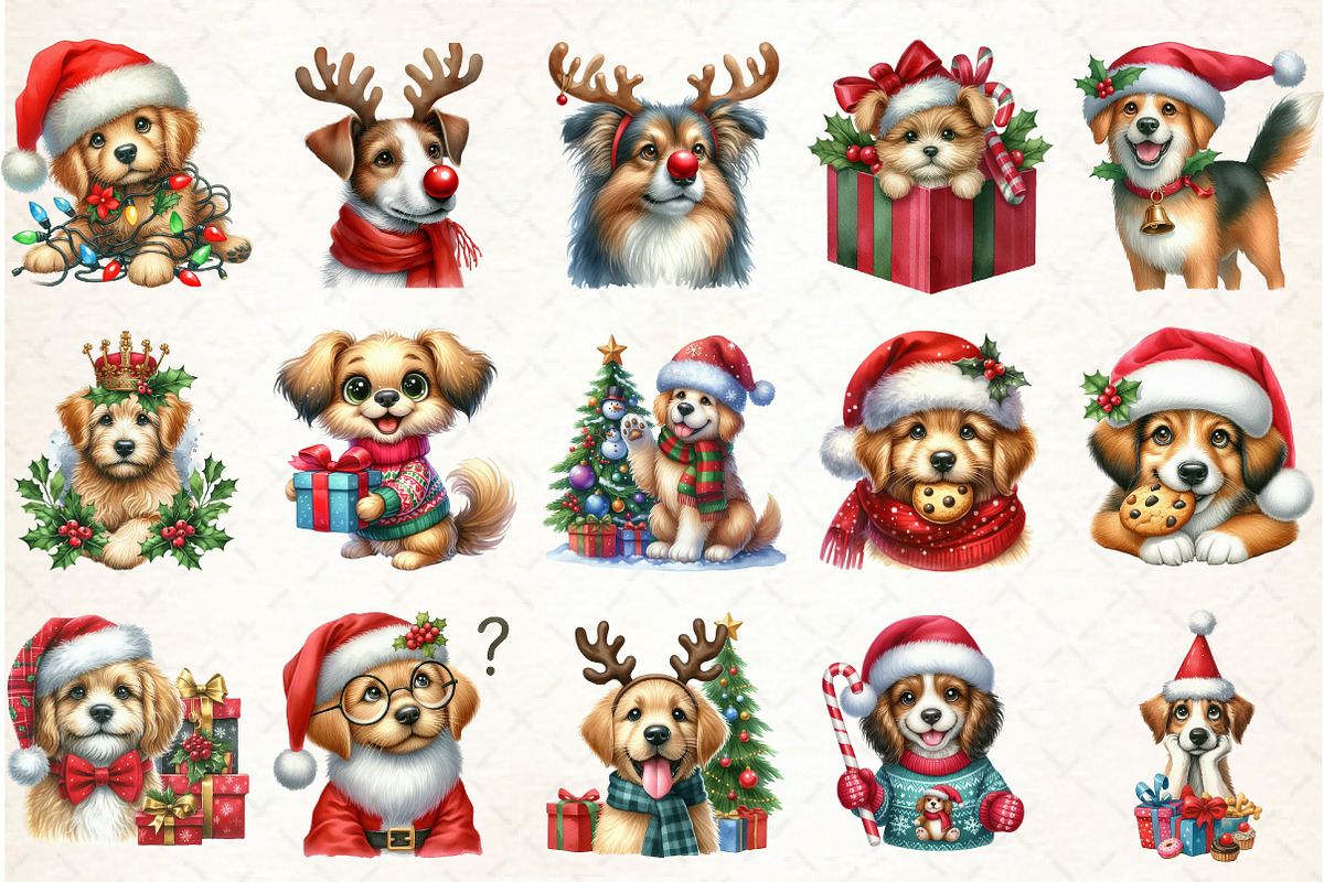 Funny Christmas Dog Portraits Clipar, an Illustration by Libby Wishes (Photo 2 of 7)