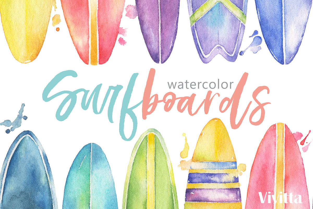 Surfing Watercolor Surfboards, an Illustration by Vivitta (Photo 1 of 3)