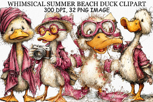 Whimsical Summer Beach Duck Clipart, an Illustration by Canvas Craft