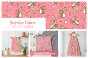 Spring Bunny & Flower Pattern, an Illustration by Johanna V. Creative (Thumbnail 1 of 3)