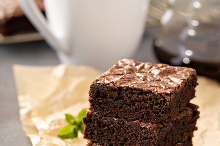Stack of moist fudgy brownies, a Food & Drink Photo by farwasser