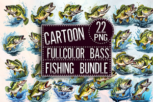 cartoon fullcolor Bass Fishing Bundl
