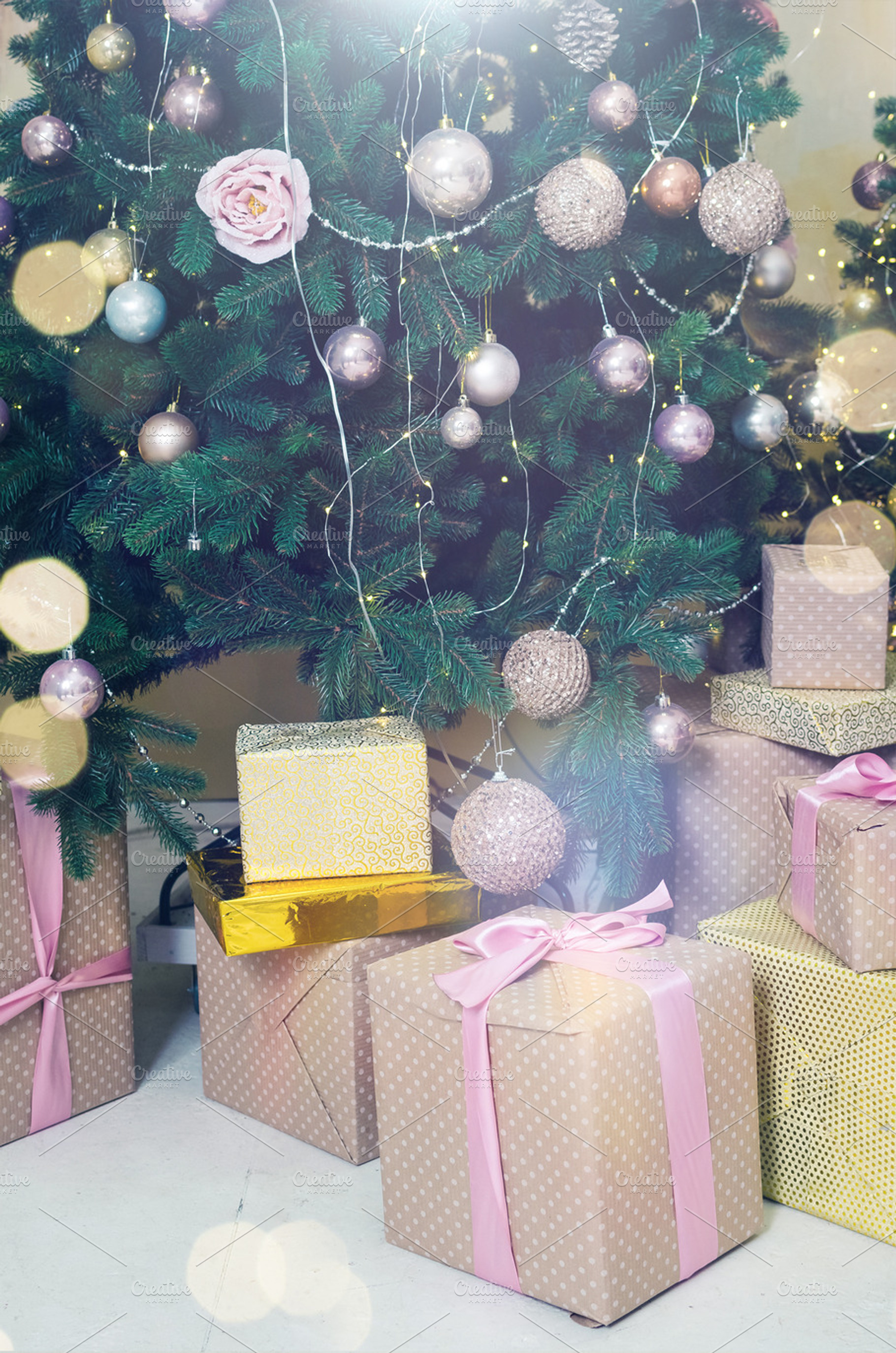 Beautiful holdiay decorated room containing christmas, tree, and decor, a Nature Photo by NelliKovalchuk