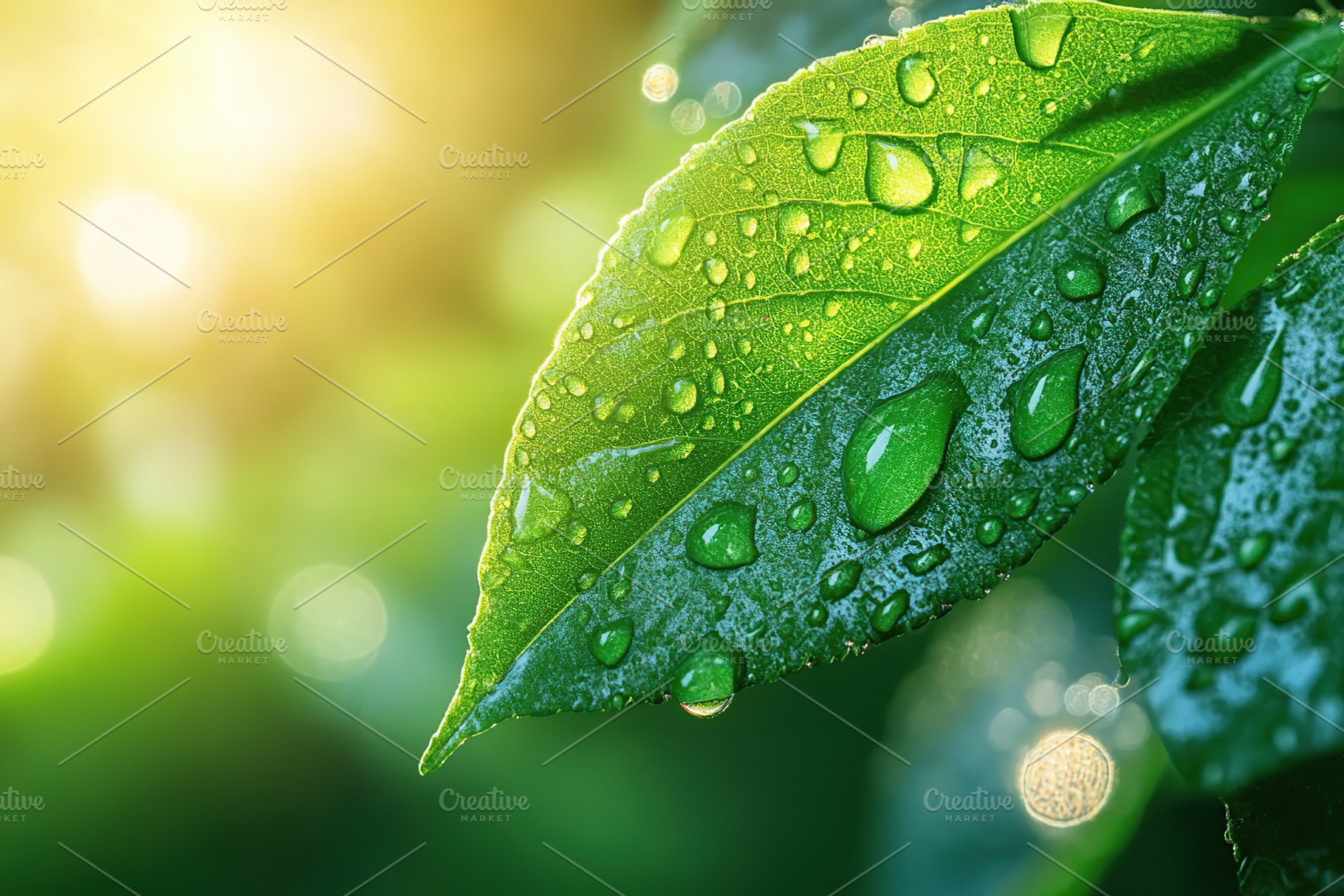 Raindrops on green leaves in the morning, a Nature Photo by AlyaAnd