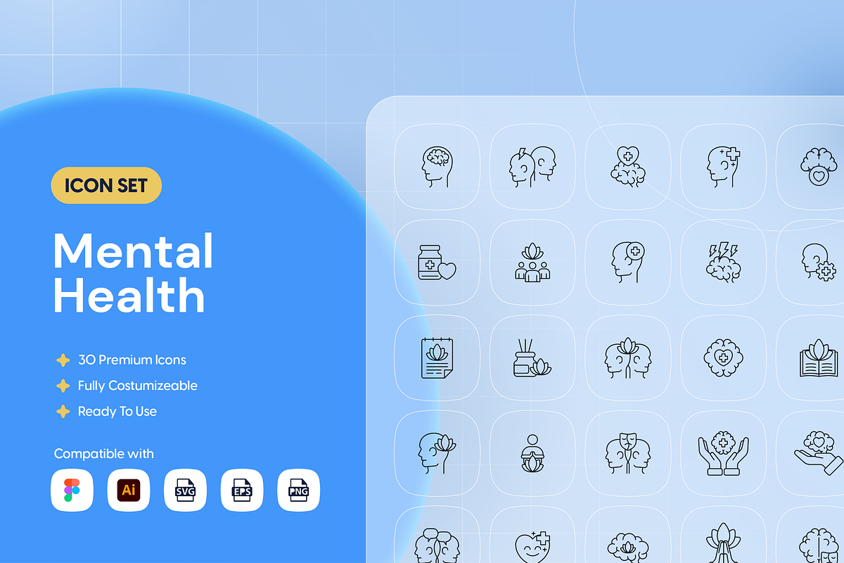 Mental Health Icon Set, an Outline Icon by Nathaya Studio (Photo 1 of 2)