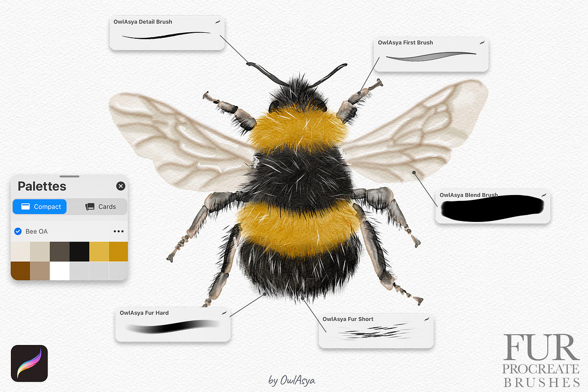 Watercolor Fur Procreate Brushes, a Brush Add-On by owlasya (Photo 2 of 7)