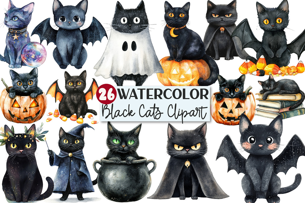 Halloween Black Cats Clipart, an Illustration by Rose Art (Photo 1 of 7)