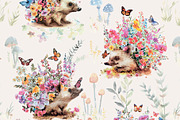 Blooming hedgehogs seamless pattern, a Pattern Graphic by YvY (Thumbnail 3 of 3)