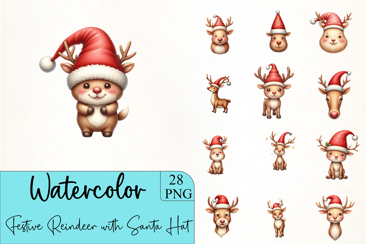 Festive Reindeer with Santa Hat Clip, an Illustration by CrexoraLab (Photo 1 of 5)
