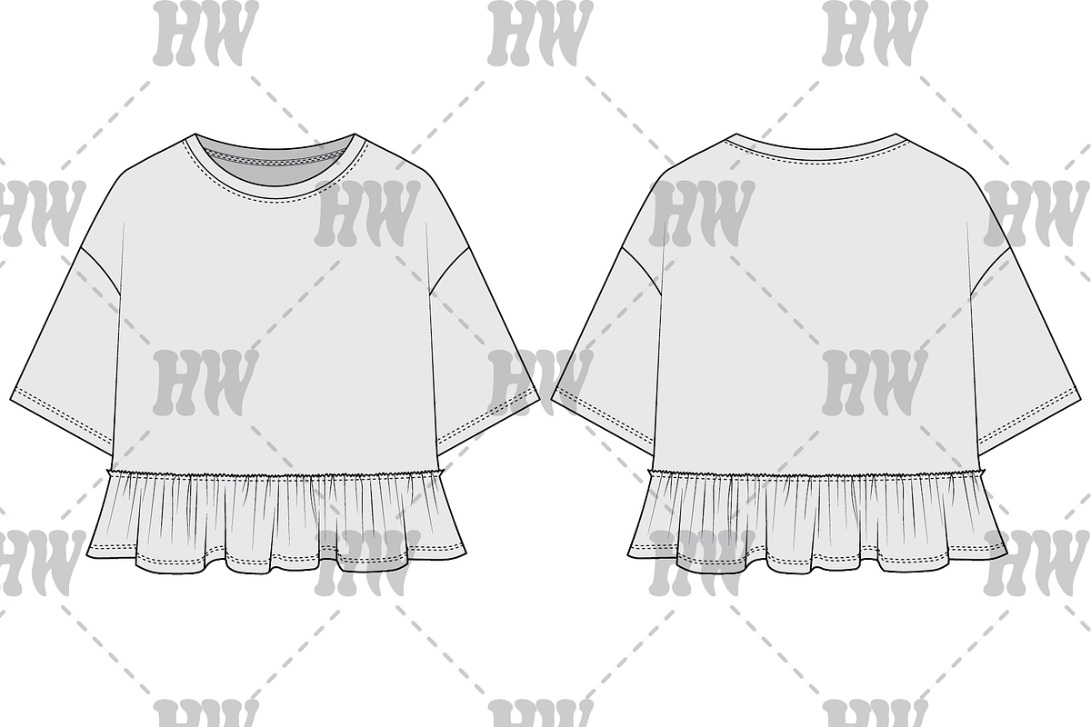 Boxy Tee with Ruffle Fashion Flat, a Shirt Mockup by haydenwentworth (Photo 1 of 3)