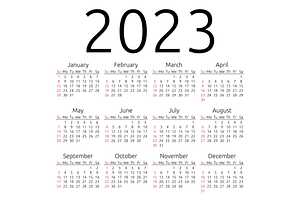 Vector calendar 2023, Sunday