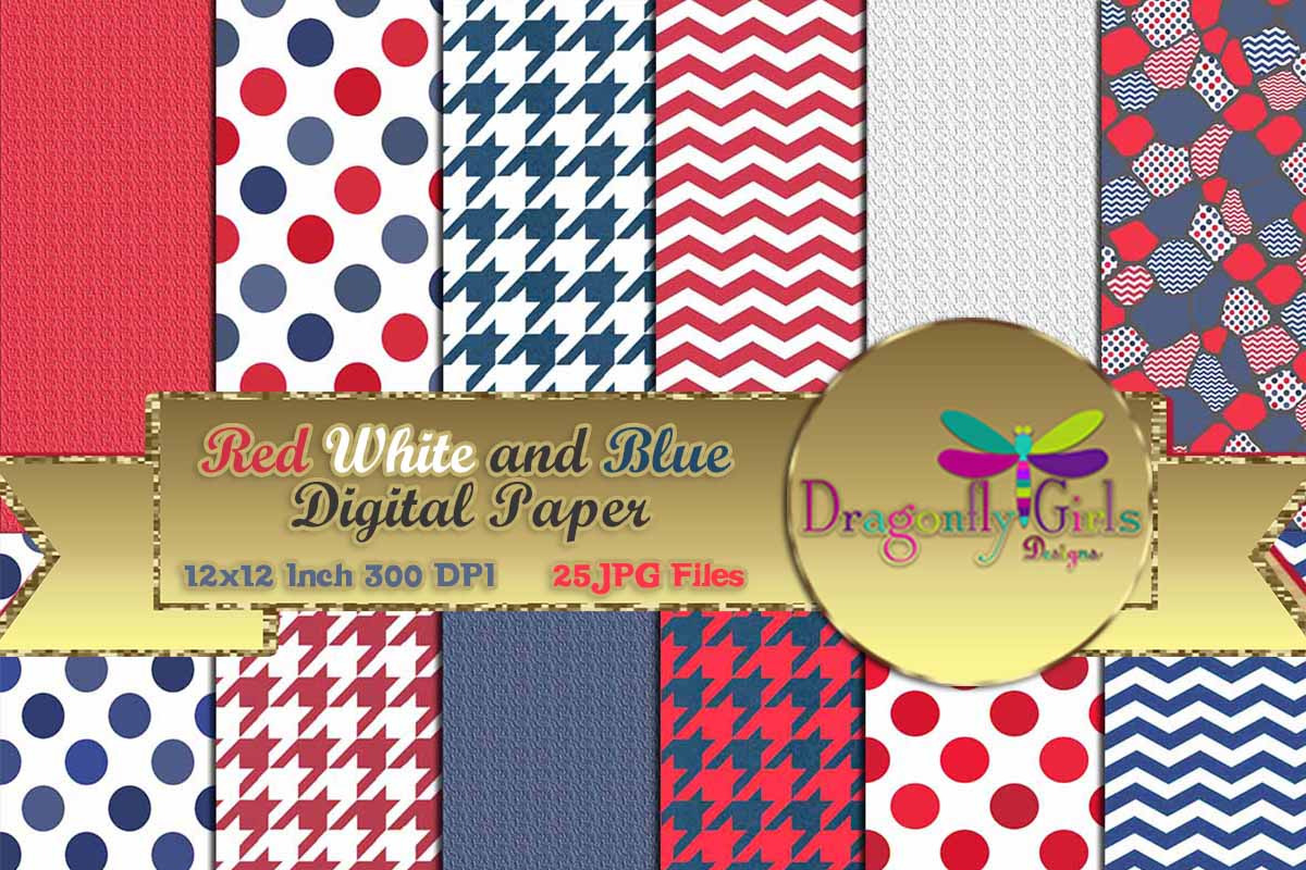 Red White Blue Digital Paper, a Graphic by Dragonfly Girls Designs