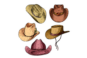 cowboy hat set sketch hand drawn, an Object Illustration by pikepicture