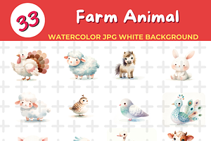 farm animal watercolor Jpg backgroun, an Animal Illustration by John_Walker