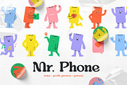 Mobile phone character. Icons set, an Outline Icon by My.Ordinarty (Thumbnail 1 of 9)