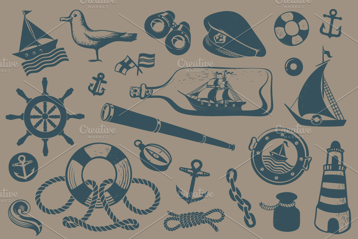 Vintage Marine Hand-drawn Clip-art, an Illustration by Adiemus (Photo 2 of 8)
