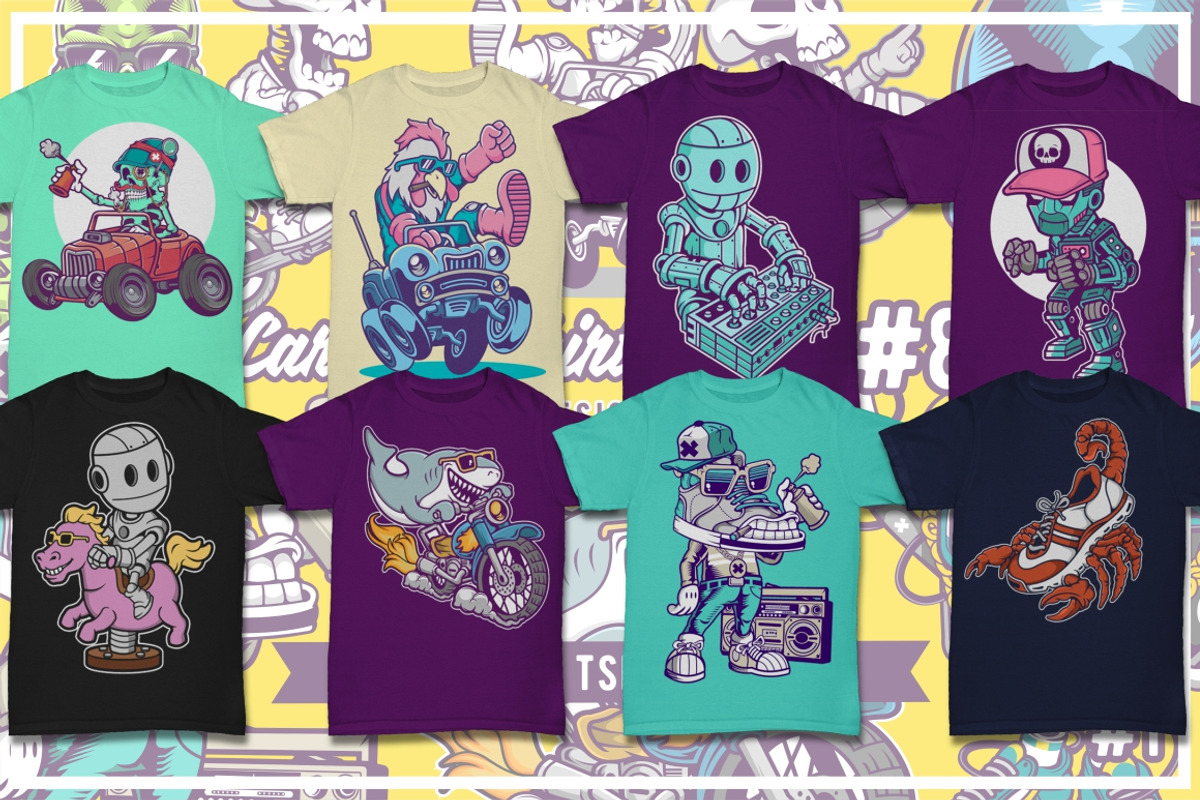 50 Cartoon Tshirt Designs Bundle 8_1, an Illustration by roach_graphic (Photo 4 of 12)