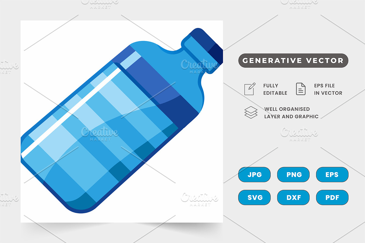 a blue water bottle with a blue lid,, a Graphic by SaroStock