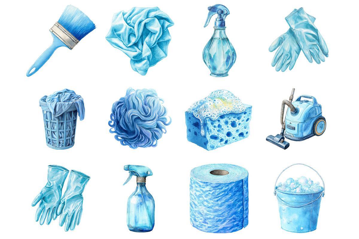 Watercolor Pastel Blue Cleaning, a Graphic by CitraGraphics (Photo 2 of 4)