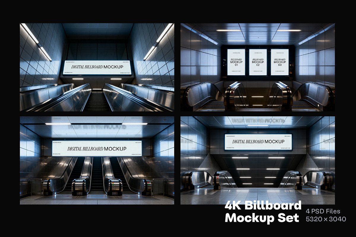 4 Billboard Mockups Escalators Set, an Advertising Mockup by rodrigofkaminski (Photo 3 of 5)