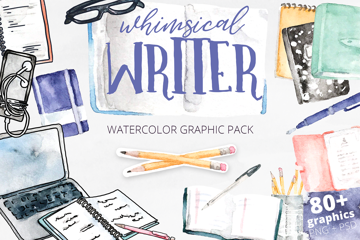 Whimsical Bookworm Watercolor Bundle, a Technology Illustration by plaidGecko (Photo 5 of 13)