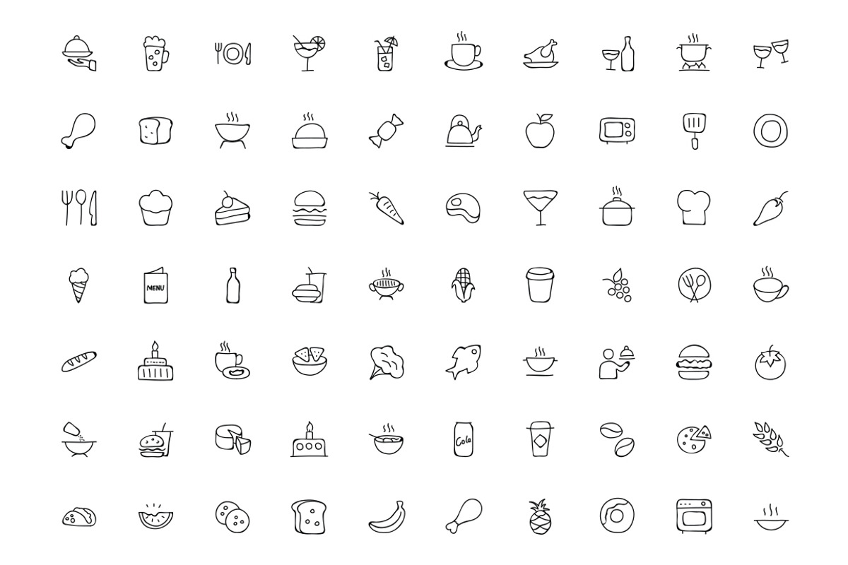 300 Food Hand Drawn Doodle Icons, an Outline Icon by Creative Stall (Photo 2 of 5)
