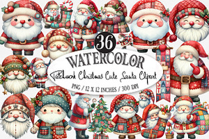 Patchwork Christmas Cute Santa Clip, an Illustration by Designking