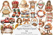 Watercolor Apple Harvest Clipart, a Seasonal Illustration by Design Market (Thumbnail 1 of 5)