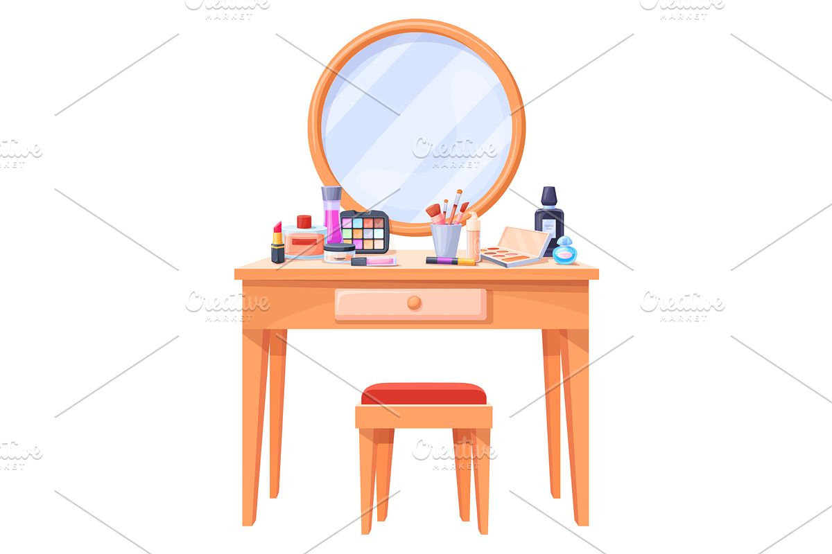 Makeup table. Dressing make up desk, an Object Illustration by Stock-Smart-Start