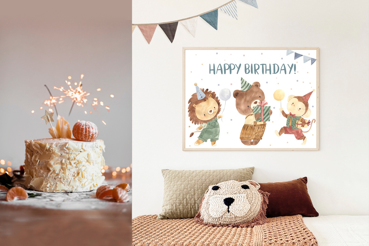 HAPPY BIRTHDAY. Watercolor, an Animal Illustration by OlliArtDesign (Photo 4 of 14)