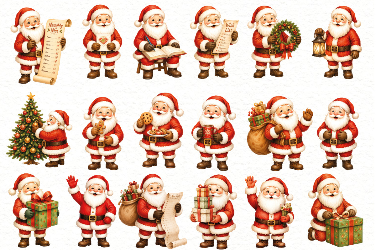 Santa Claus Clipart Bundle, a Seasonal Illustration by Villa 11 Estudio (Photo 2 of 4)
