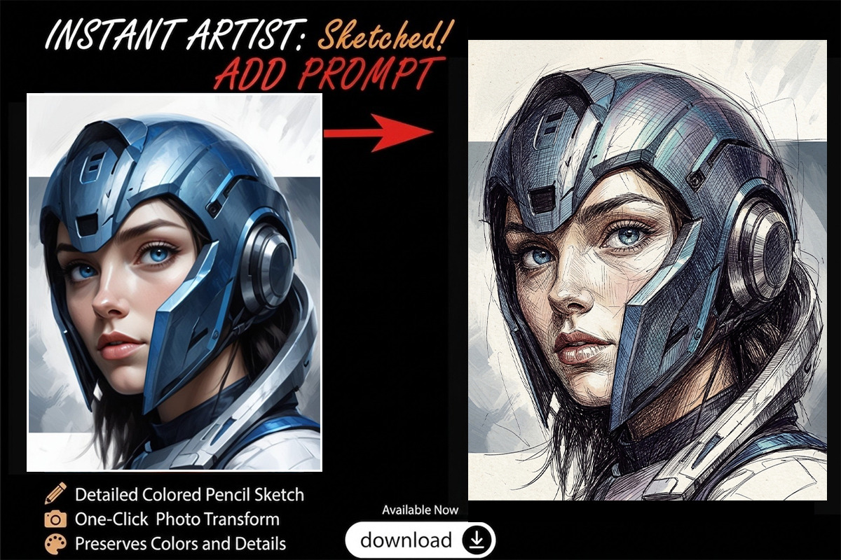Colored Pencil Sketch AI Prompt, an Action Add-On by 3d_model_tifotizi (Photo 3 of 4)