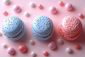 Delicate pastel macarons displayed o, a Photo by Tanuart