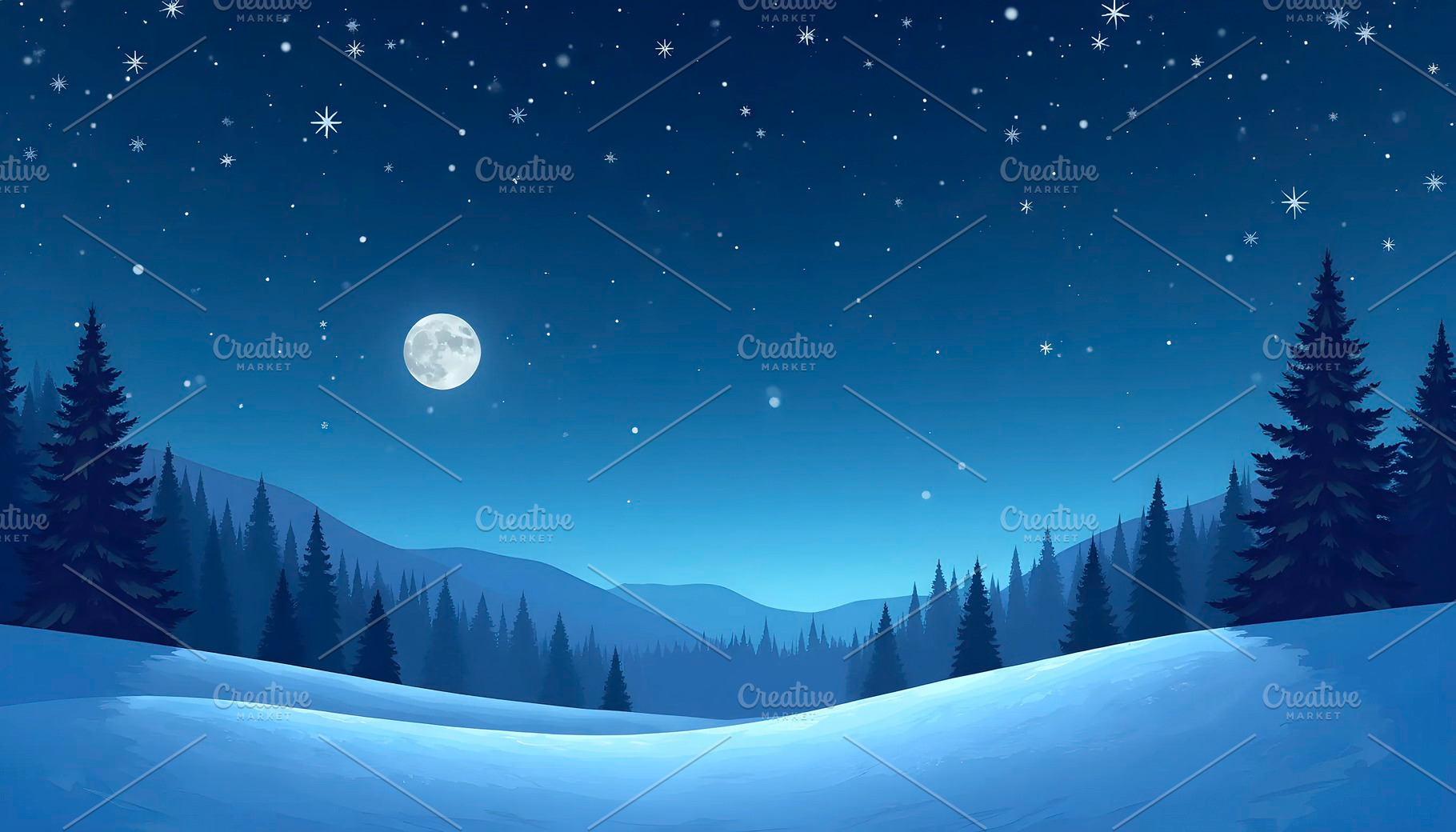 Winter Night with Stars HD Backgrou, a Photo by LOGOCREATIVE