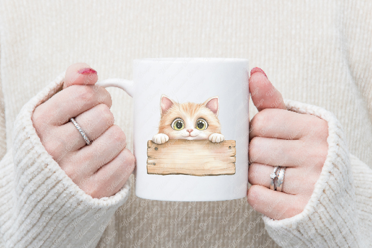 Funny Cute Animal Peeking clipart, an Illustration by Watercolor design (Photo 8 of 13)